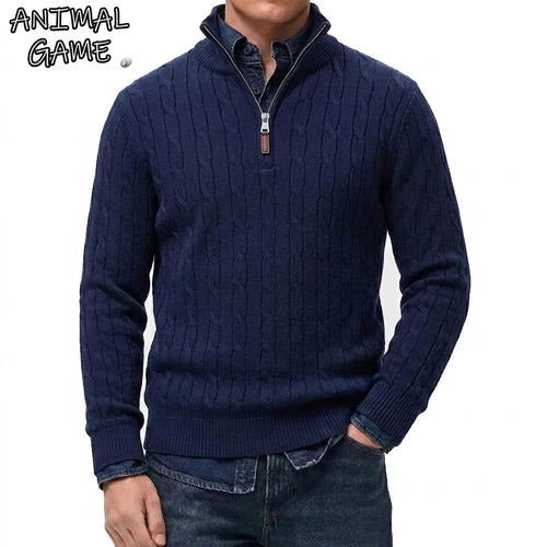 Cavendish Cable-Knit Half-Zip in navy