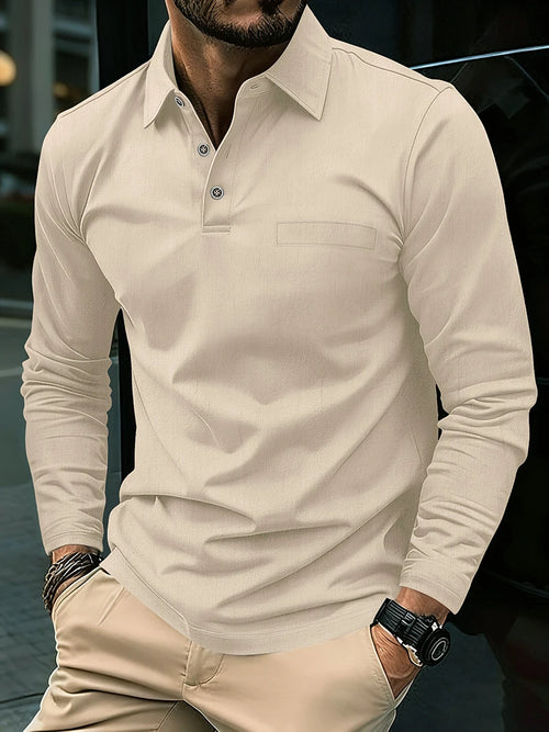 Belgrave Linen-Blend Long-Sleeve Polo in beige